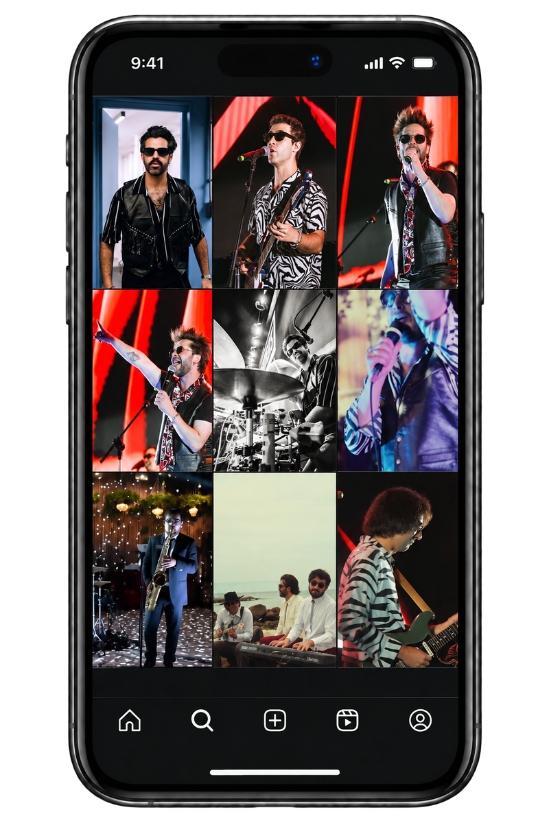 Grilla de publicaciones de The Nighters mostrada en un iPhone